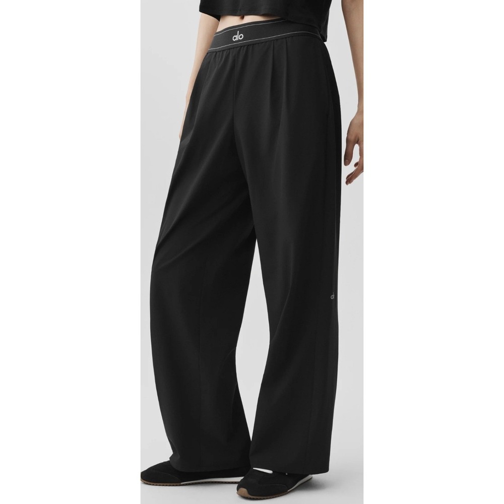 Alo Yoga Suit Up Trouser Black Relaxed Fit Pleated Wide Leg Pants W54187R Small